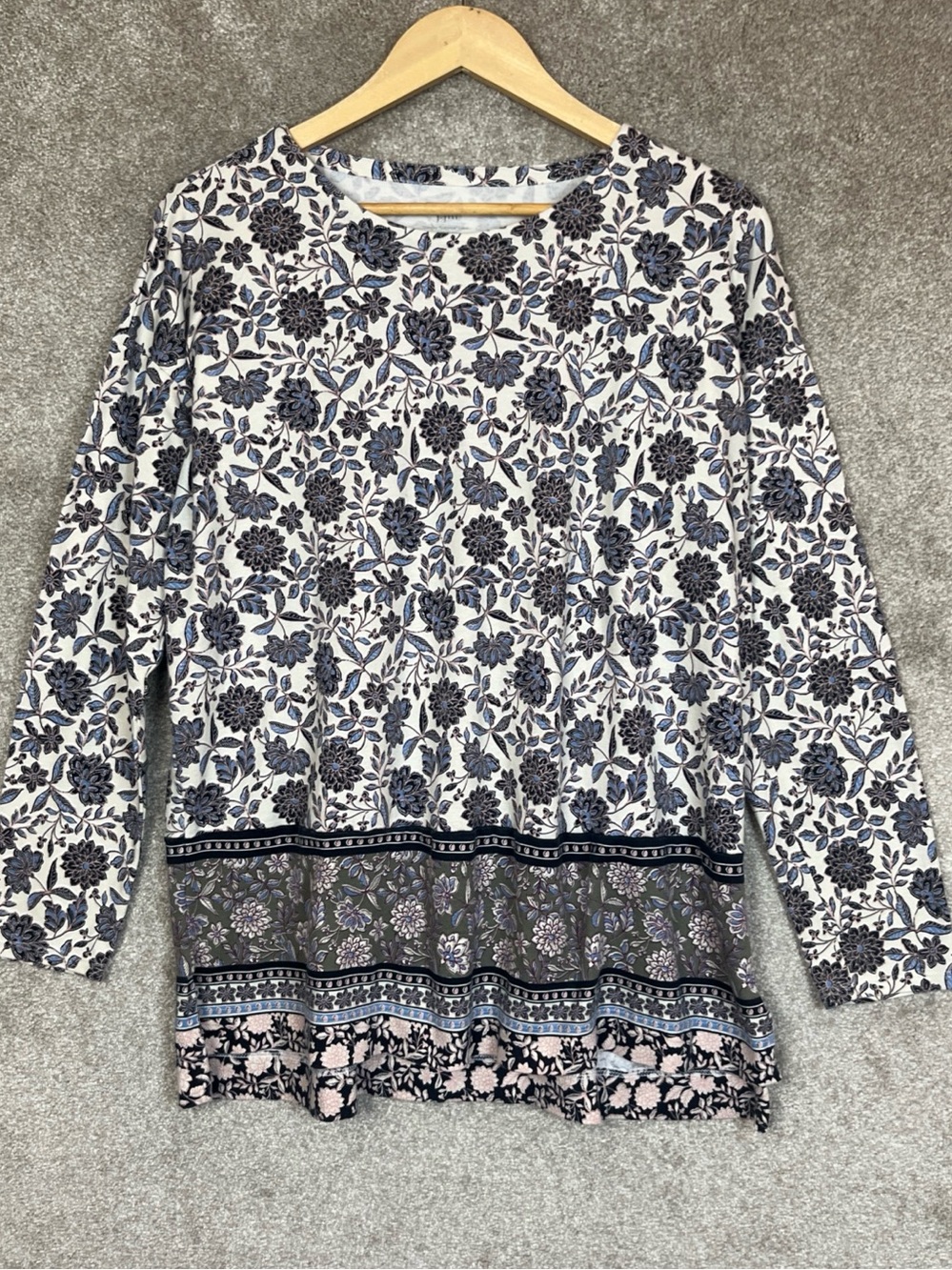 J Jill Tunic Womens Medium Blue Floral Simply Supima Cotton Stretch- 5327